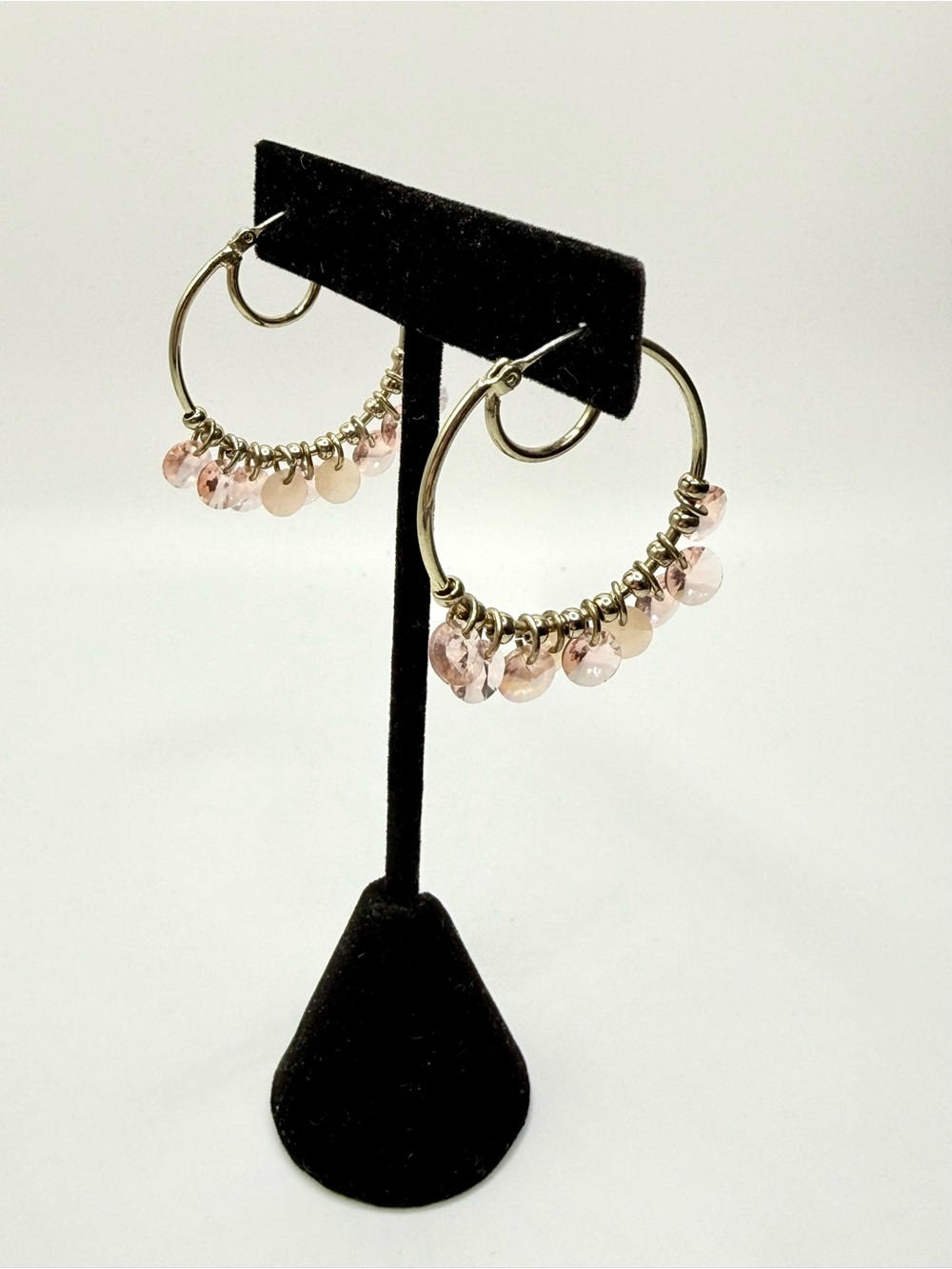 Guess Pink Bead Hoop Earrings with Gold-Tone Hoops